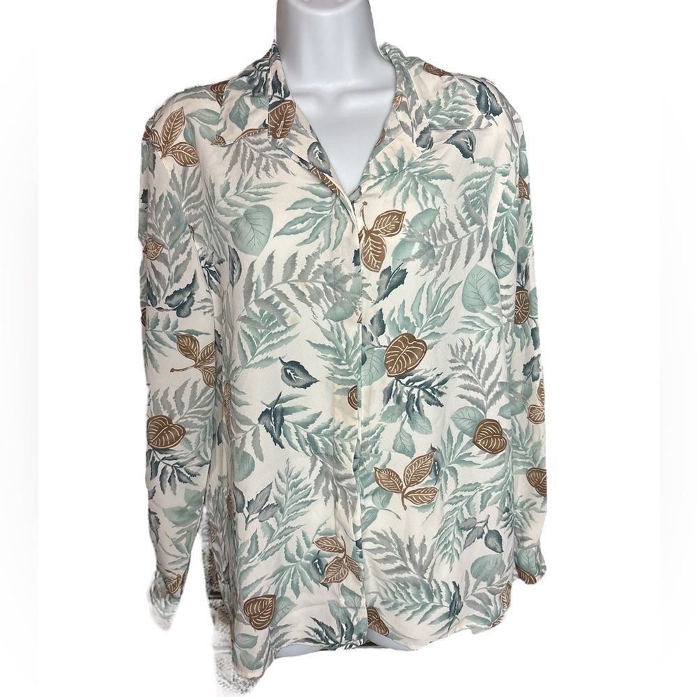 Vintage Alfred Dunner Leaf Print Floral Button-Down Long Sleeve Shirt